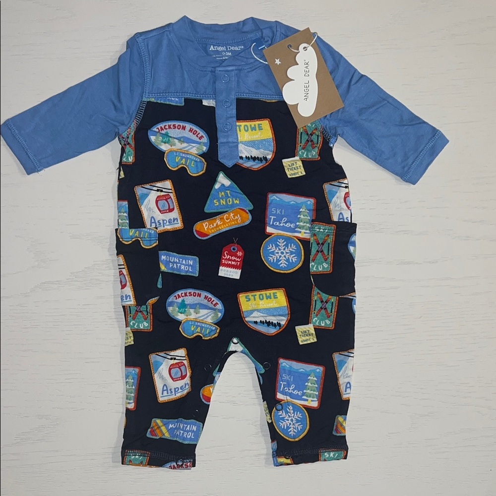 Angel Dear Romper Contrast Vintage Ski Patches 0-3 18-24 months